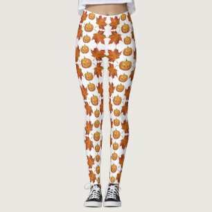 Halloween Pumpkin & Autumn Leaves Pattern Leggings