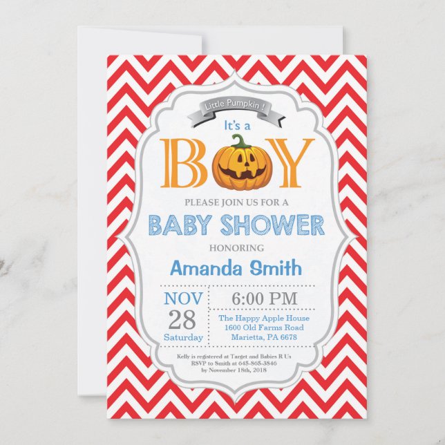 Halloween Pumpkin Baby Shower Invitation Boy (Front)