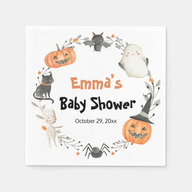 Halloween Pumpkin Baby Shower Paper Napkin (Front)