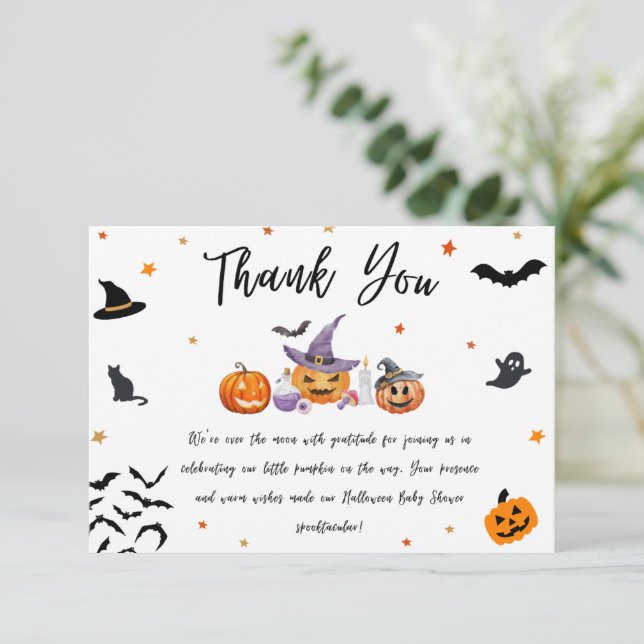 Halloween Pumpkin Baby Shower Thank You Card (Standing Front)