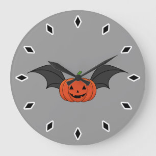 Halloween Pumpkin Bat Large Clock
