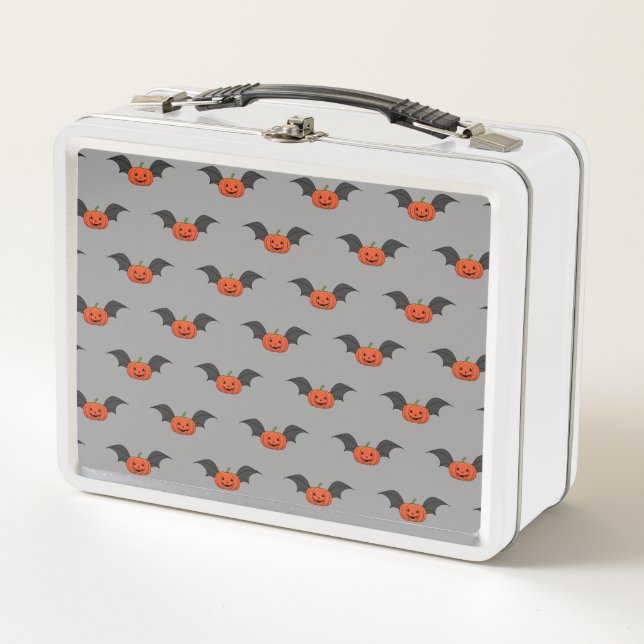 Halloween Pumpkin Bat Metal Lunch Box (Front)
