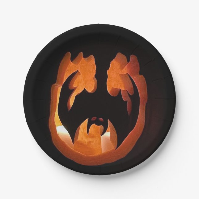 Halloween Pumpkin Bat Paper Plate (Front)