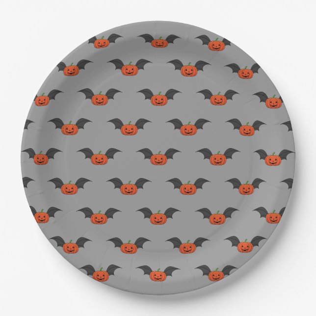 Halloween Pumpkin Bat Paper Plate (Front)