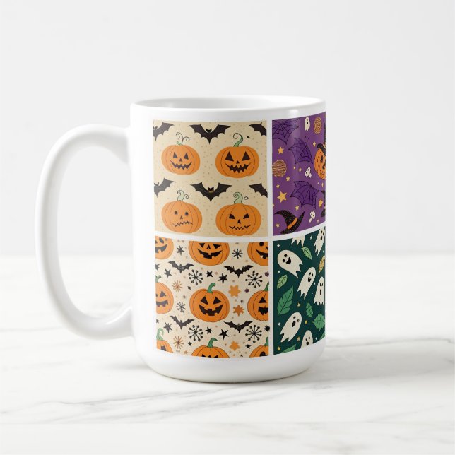 "Halloween Pumpkin Bat Pattern Mug" Coffee Mug (Left)