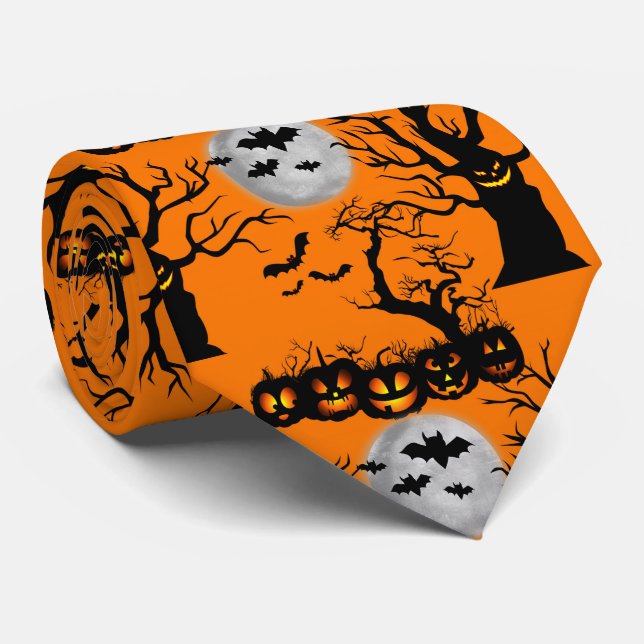 Halloween pumpkin bat pattern tie (Rolled)