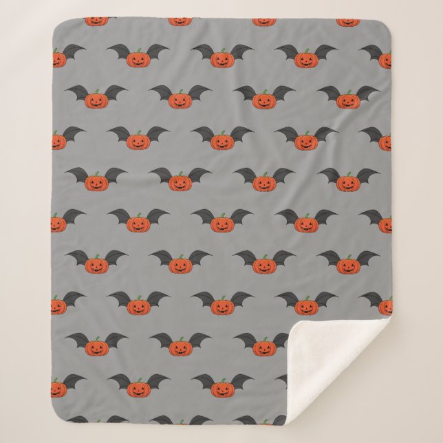 Halloween Pumpkin Bat Sherpa Blanket (Front)