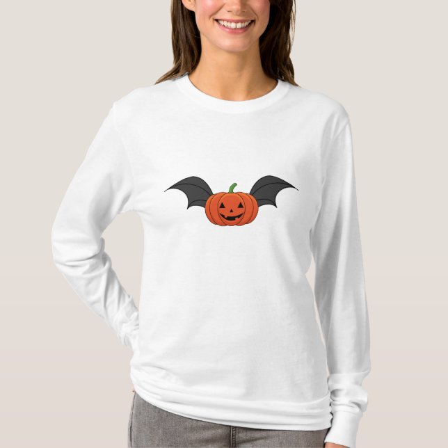 Halloween Pumpkin Bat T-Shirt (Front)