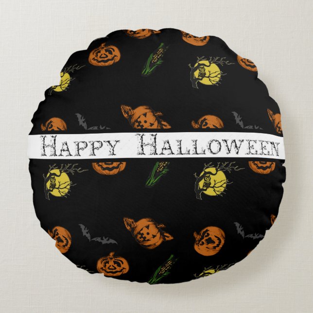 Halloween/pumpkin/bat     throw pillow (Front)