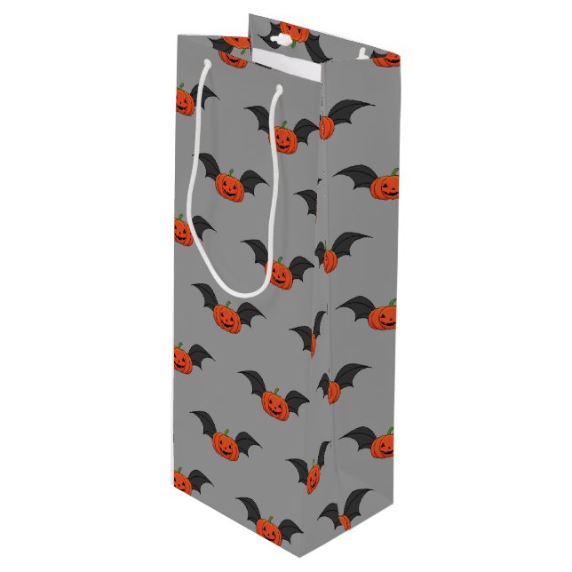 Halloween Pumpkin Bat Wine Gift Bag (Front Angled)