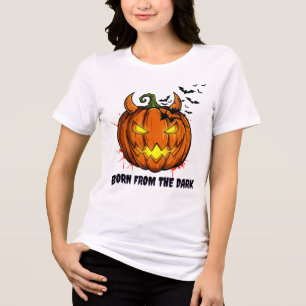 Halloween Pumpkin & Bats T-Shirt - Dark Graphic Tri-Blend Shirt