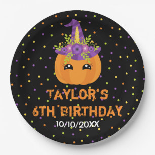 Halloween Pumpkin Birthday Black and Orange Paper  Plate