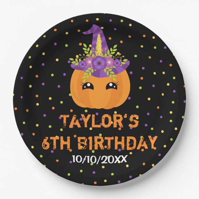 Halloween Pumpkin Birthday Black and Orange Paper  Plate (Front)