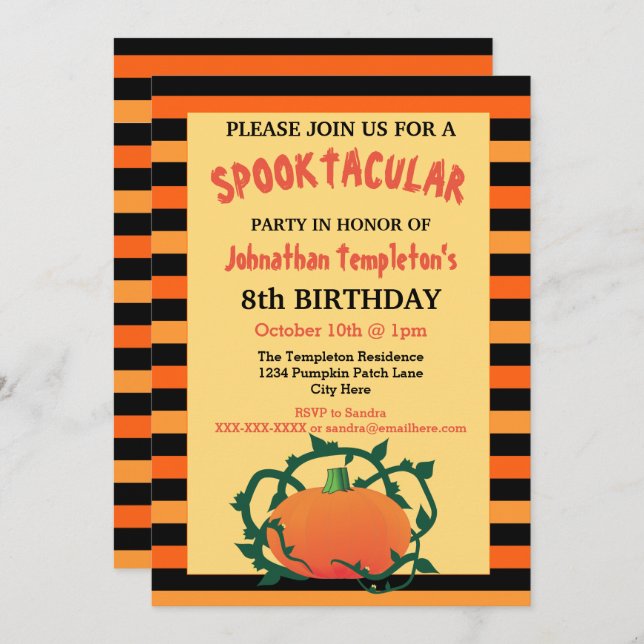 Halloween Pumpkin Birthday Party Invitations (Front/Back)