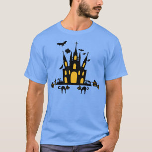 Halloween Pumpkin Black Cat Graveyard Church T-Shirt