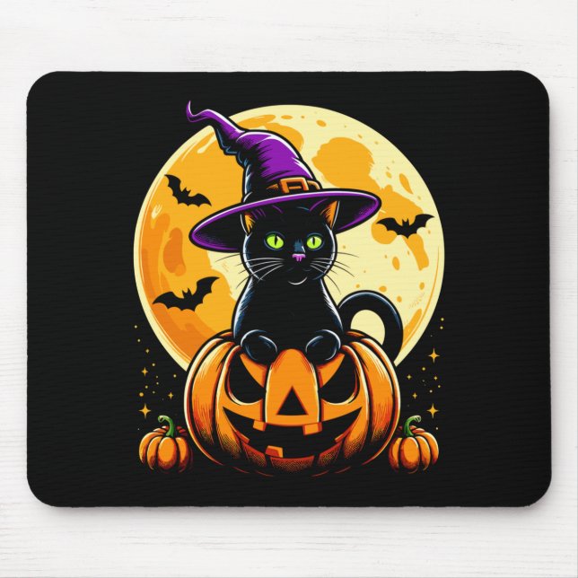 Halloween Pumpkin Black Cat Performance Mouse Mat (Front)