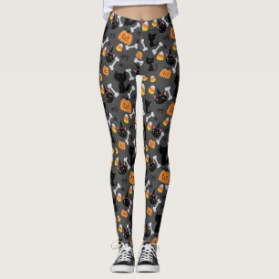 Halloween Pumpkin & Black Cats Seamless Pattern Leggings