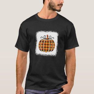 Halloween Pumpkin Bleached Orange Buffalo Plaid Wo T-Shirt