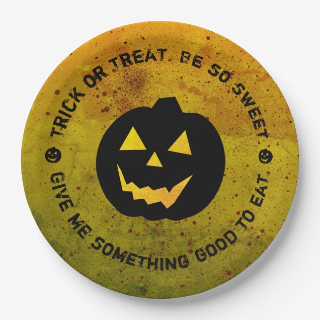 Halloween Pumpkin Blood Splattered Paper Plates (Front)