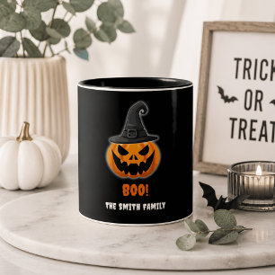 Halloween Pumpkin “BOO!” – Personalised Name Two-Tone Coffee Mug