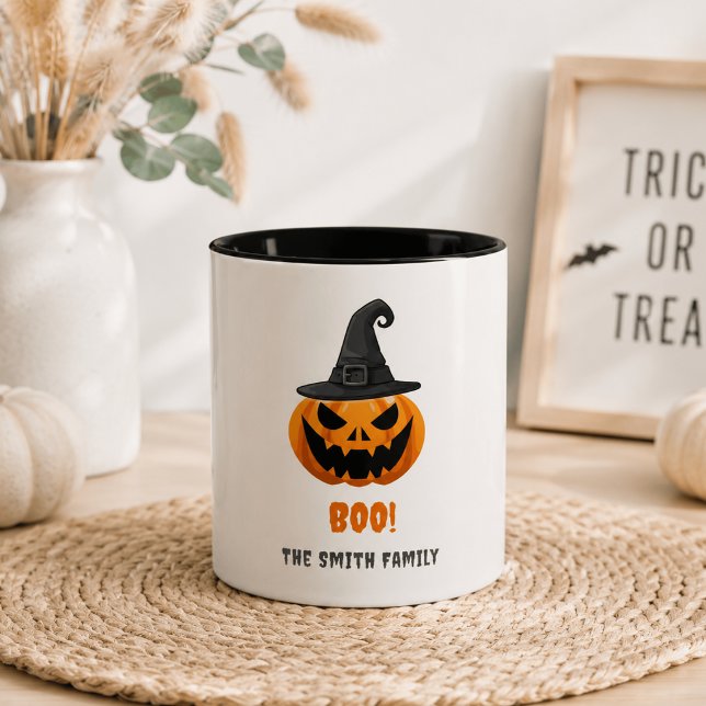 Halloween Pumpkin “BOO!” – Personalised Name Two-Tone Coffee Mug (Creator Uploaded)