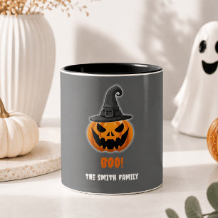 Halloween Pumpkin “BOO!” – Personalised Name Two-Tone Coffee Mug