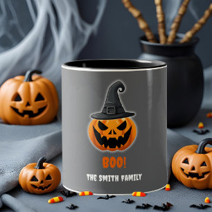 Halloween Pumpkin “BOO!” – Personalised Name Two-Tone Coffee Mug
