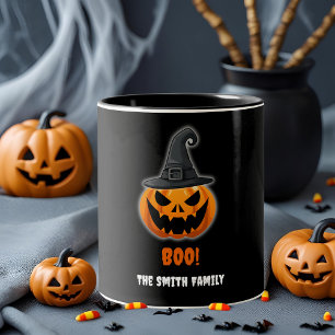 Halloween Pumpkin “BOO!” – Personalized Name Two-Tone Coffee Mug