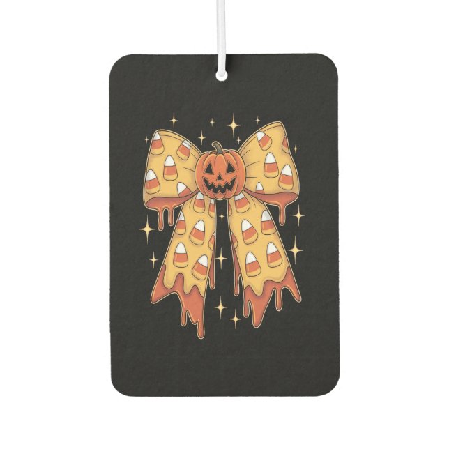 Halloween Pumpkin Bow Candy Corn Car Air Freshener (Front)