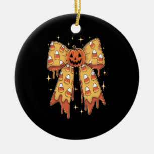 Halloween Pumpkin Bow Candy Corn Ceramic Tree Decoration