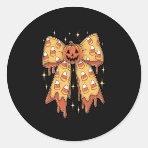 Halloween Pumpkin Bow Candy Corn Classic Round Sticker