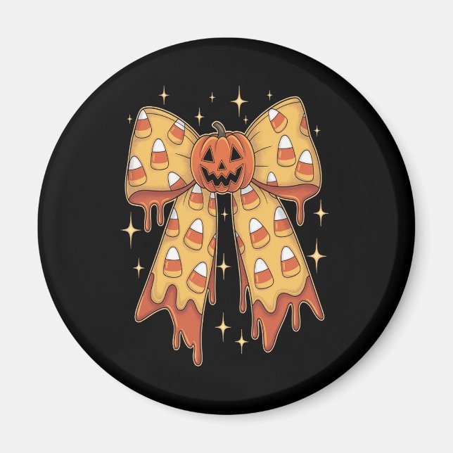 Halloween Pumpkin Bow Candy Corn Magnet (Front)