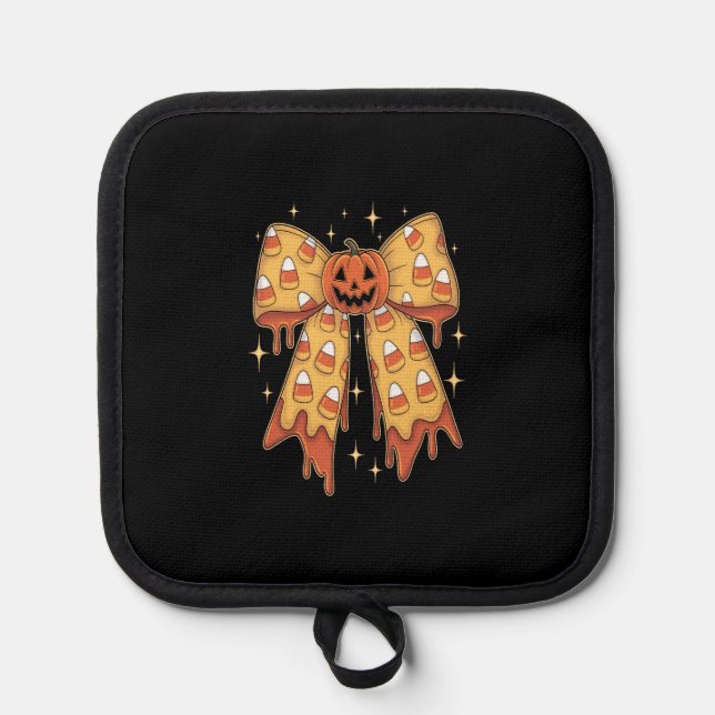 Halloween Pumpkin Bow Candy Corn Pot Holder (Front)