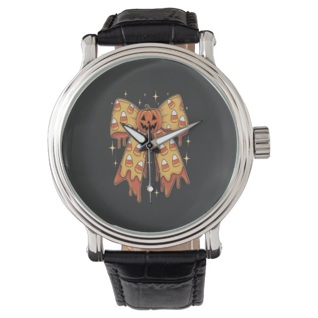 Halloween Pumpkin Bow Candy Corn Watch (Front)