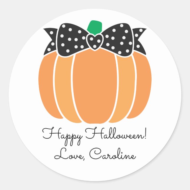 Halloween Pumpkin Bow Girly Favour Treat Bag Classic Round Sticker (Front)
