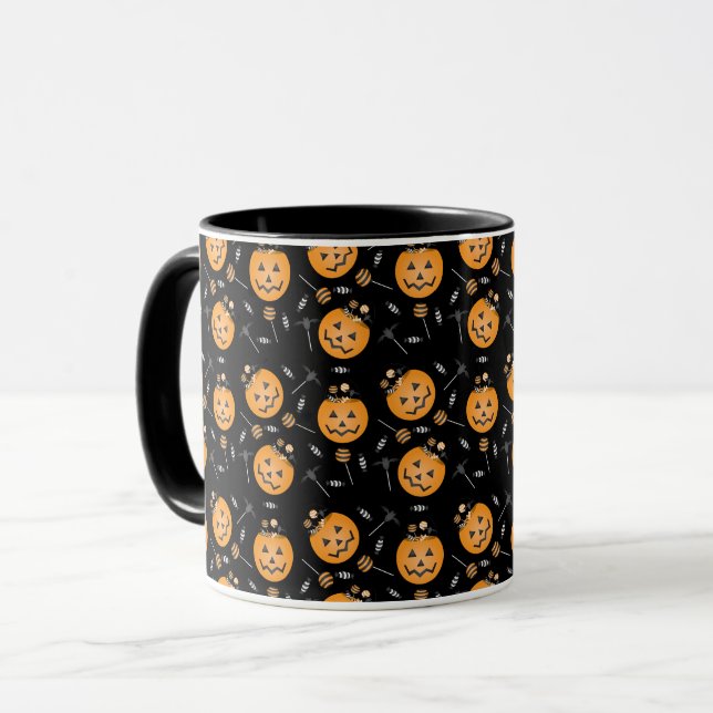 Halloween Pumpkin Candy Bucket Black Orange Mug (Front Left)