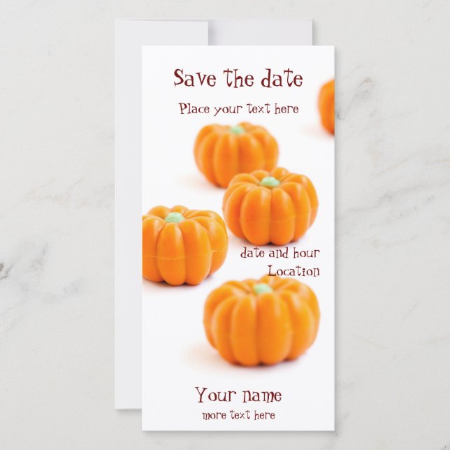 Halloween pumpkin candy save the date (Front)