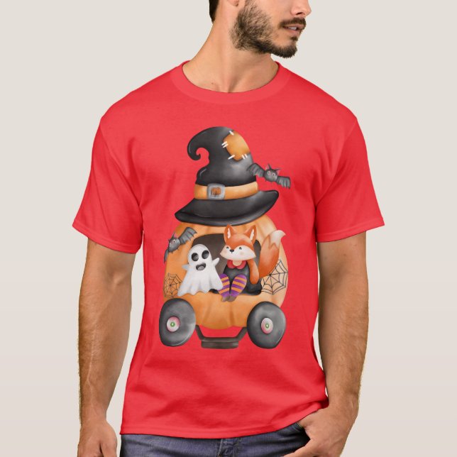 Halloween pumpkin car vintage T-Shirt (Front)