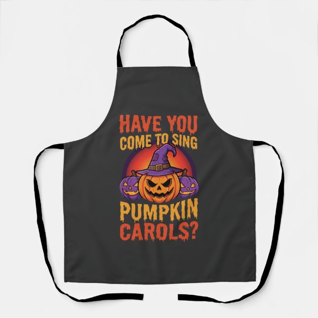 Halloween Pumpkin Carols Witch Hat Graphic Apron (Front)