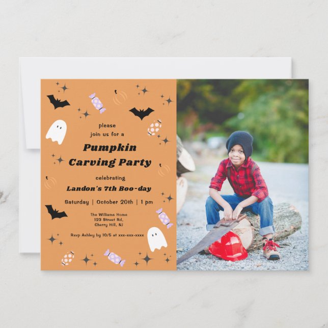 Halloween Pumpkin Carving Birthday  Invitation (Front)