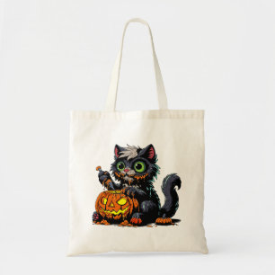 Halloween Pumpkin Carving Cat Tote Bag