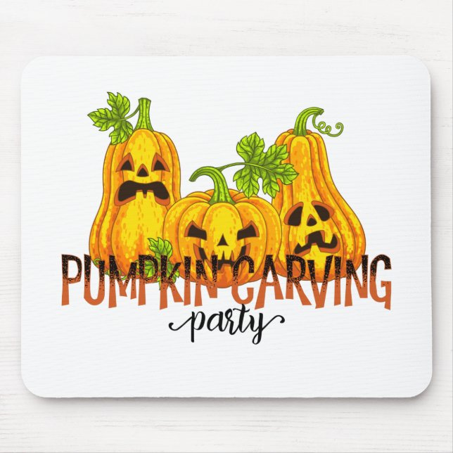 Halloween Pumpkin carving Party Fall Funny Mouse Mat (Front)
