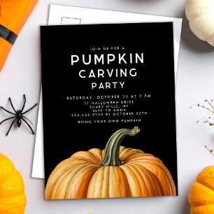 Halloween pumpkin carving party holiday postcard