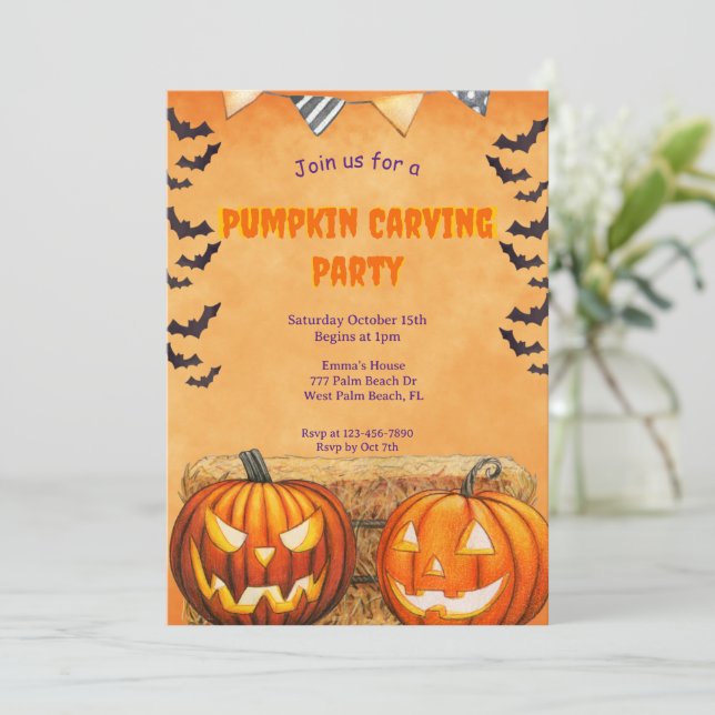Halloween Pumpkin Carving Party Invitation (Standing Front)