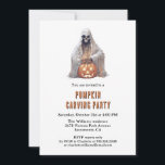 Halloween Pumpkin Carving Party  Invitation<br><div class="desc">Create a unique pumpkin carving party invitation featuring a watercolor skeleton ghost with a jack-o-lantern on the front and a Halloween pumpkin wearing a purple hat at the back.</div>