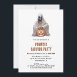 Halloween Pumpkin Carving Party  Invitation<br><div class="desc">Create a unique pumpkin carving party invitation featuring a watercolor skeleton ghost with a jack-o-lantern on the front and a Halloween pumpkin wearing a purple hat at the back.</div>