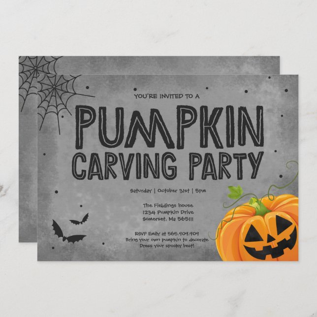 Halloween Pumpkin Carving Party Invitation (Front/Back)
