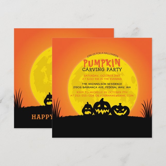 Halloween Pumpkin Carving Party Invitation (Front/Back)