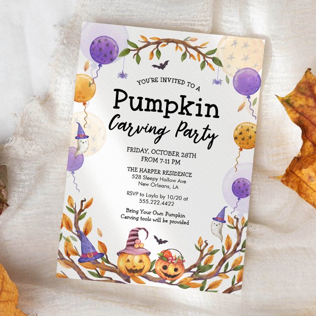 Halloween Pumpkin Carving Party Orange and Purple Invitation (Creator Uploaded)