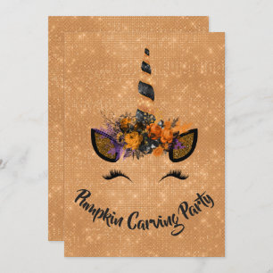 Halloween Pumpkin Carving Party Unicorn Invitation